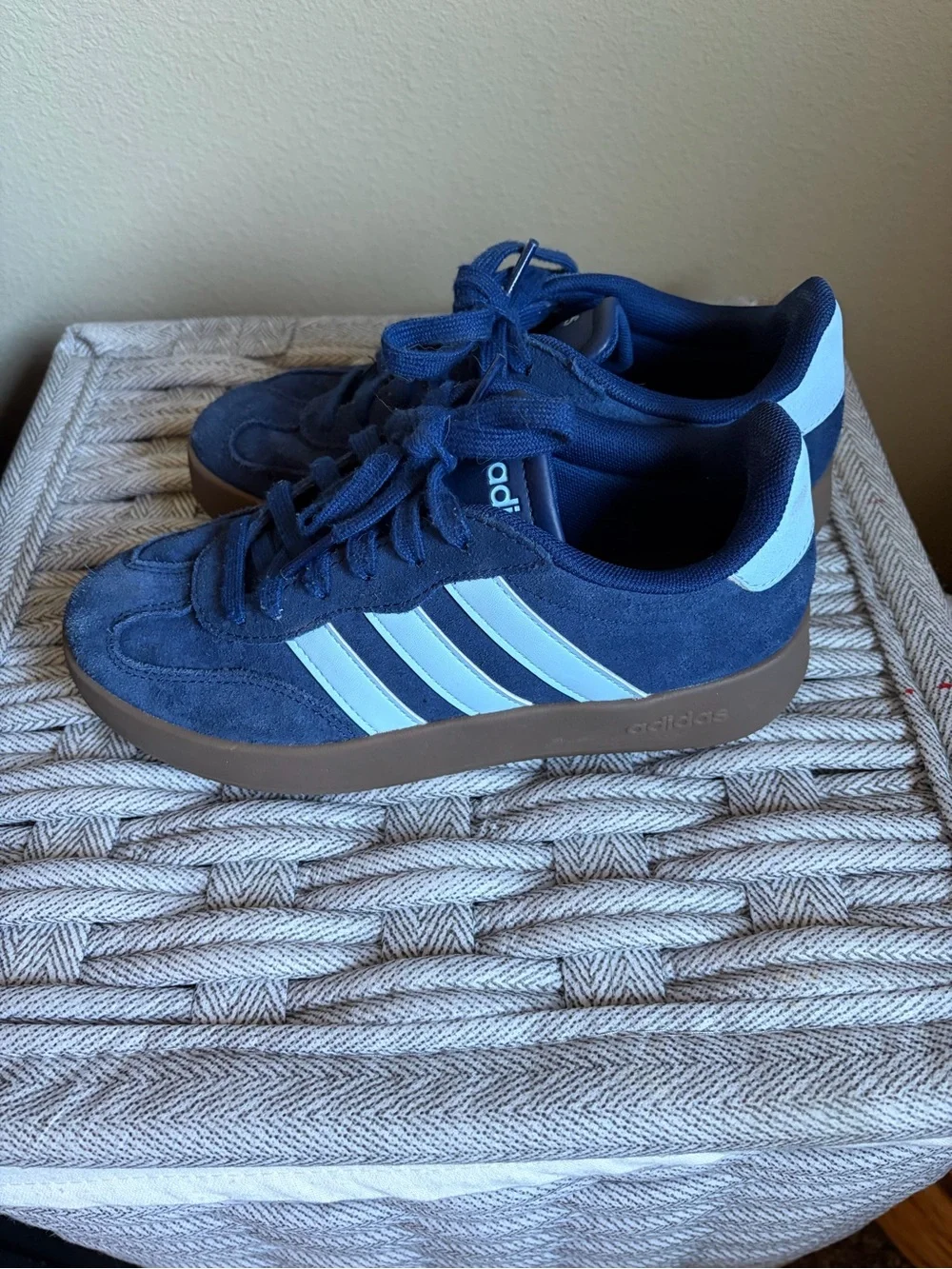 adidas Men’s Navy Suede Sneakers with Light Blue Stripes and Gum Sole